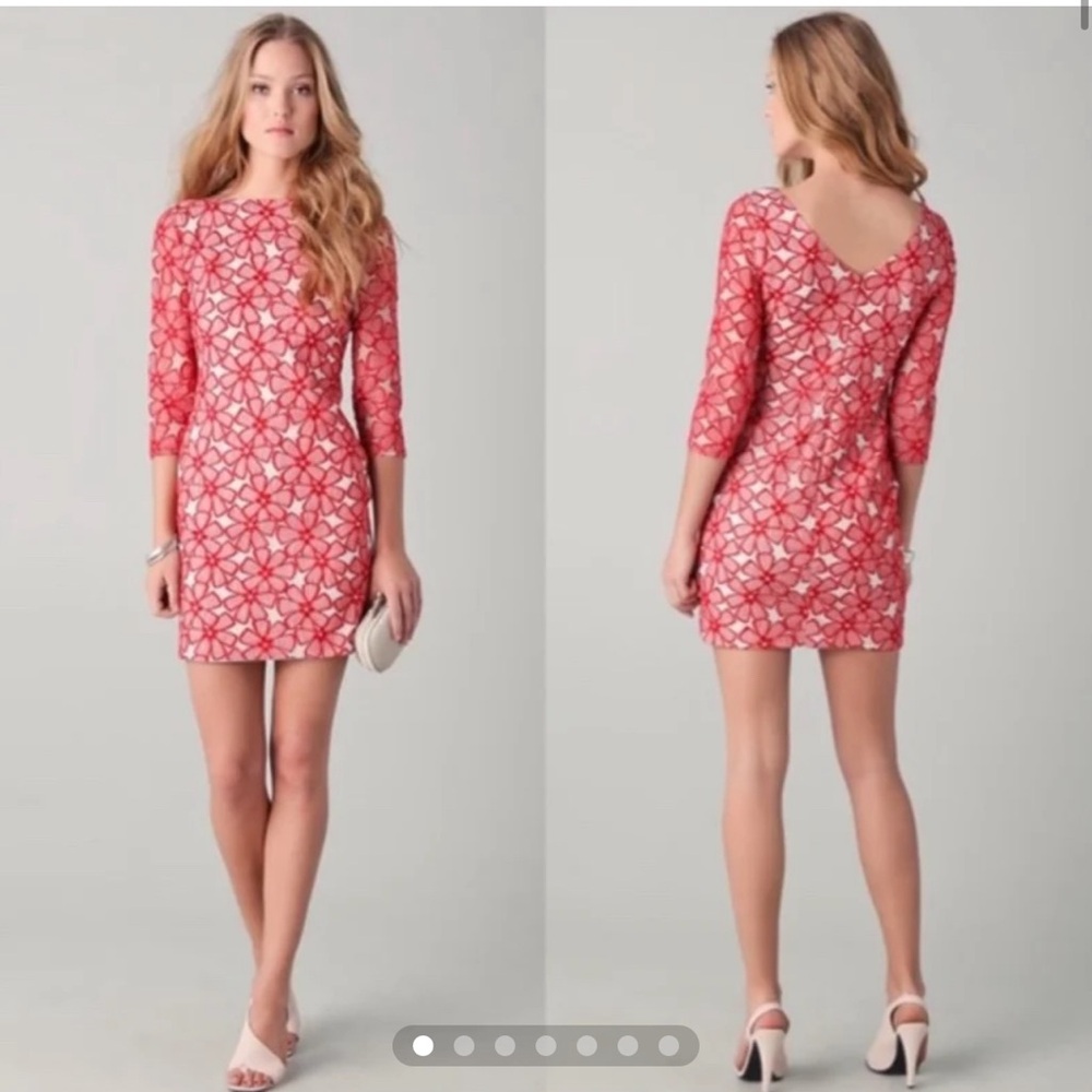 Diane Von Furstenberg - Sarita Tulle Red Floral Lace Silk Cocktail Dress size 6